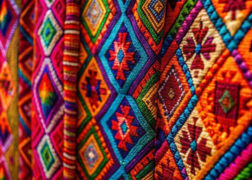 Vibrant Peruvian Textile Patterns: High-Resolution Stock Photo