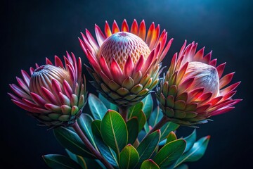 Vibrant Protea Flowers: Close-up Macro Photography of Exotic Blooms