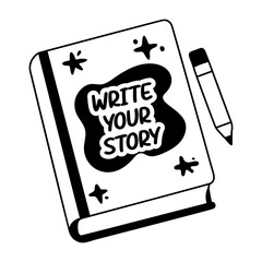 A glyph style sticker of travel story book 
