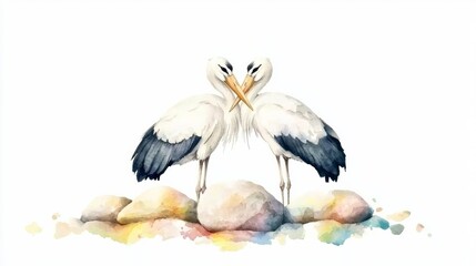 Obraz premium Delicate watercolor painting of two affectionate storks