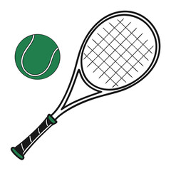 Tennis racket with ball illustration for sports blog content, fitness app visuals, school PE materials and summer tournament posters

