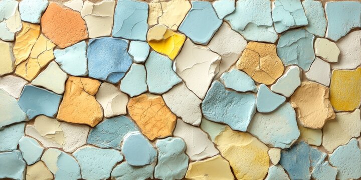 Colorful mosaic wall showing signs of aging and cracking, creating a textured background