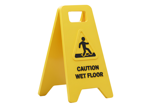 Yellow A-frame Caution Wet Floor Sign with slipping person pictogram