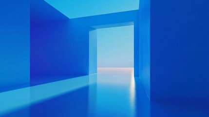 Fototapeta premium A blue background with the earth's horizon in perspective, with an open screen on one side of it. The entire scene is illuminated by soft light from above. It features a gradient color scheme and is r