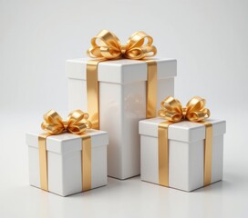 Fototapeta premium Elegant White Gift Boxes with Golden Ribbons for Celebrations
