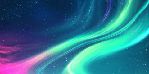 Obraz premium A celestial, colorful abstract background featuring a fantasy sky filled with glowing auroras. The swirling lights dance in shades of emerald green, electric blue, and magenta, evoking a mystical,
