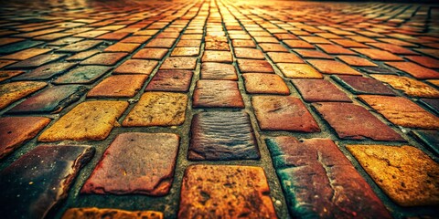 Vintage Brick Pavement Design: Aged Texture and Classic Street Scene Stock Photo