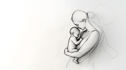 Tender Embrace Between Mother and Child in Gentle Line Art Design