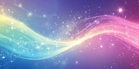 Fototapeta premium A dreamy, colorful abstract background featuring cosmic aurora lights. The celestial waves in pastel blue, bright magenta, and neon yellow create a serene, space-inspired, and visually hypnotic scene