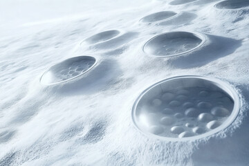 Exploring frozen landscape with unique spherical structures arctic region digital art surreal environment wide angle futuristic concept