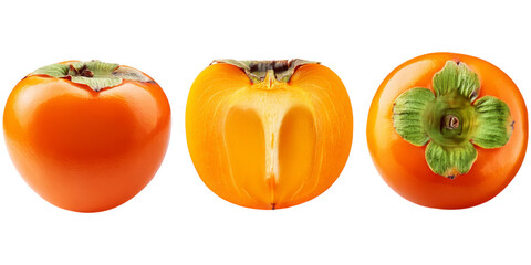 Fototapeta premium Studio shot showcasing the vibrant colors of three fresh persimmon fruits