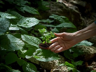 Planting sapling for forest, hand, nature.