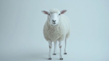 Fototapeta premium Studio shot of a white sheep, facing forward. Possible use stock photo