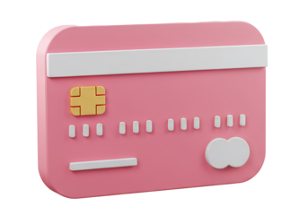Pink 3D credit card with yellow chip and white abstract details for modern payment visuals
