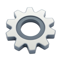 solid gray 3D gear icon with minimalistic design, featuring flat appearance and smooth edges, symbolizing technology and engineering concepts