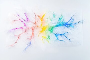 Obraz premium Abstract rainbow colored artwork on a transparent surface resembling a fractured network.