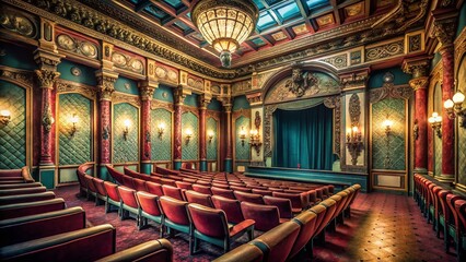 Obraz premium Vintage Movie Theater Interior Architectural Photography - Retro Cinema Design