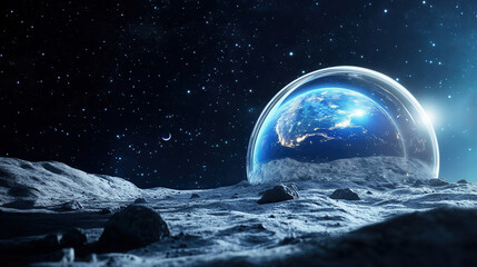 Exploring cosmic horizons astronauts on the moon observing earth sci-fi environment futuristic concept