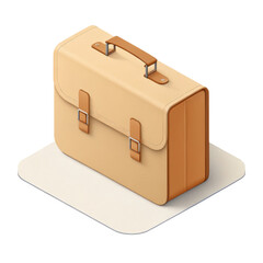 flat 3D minimalistic icon of briefcase with beige and brown color scheme, featuring handle and buckle details, placed on light background
