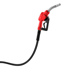 Red fuel pump nozzle, black hose, white background, detailed, realistic, industrial design,...