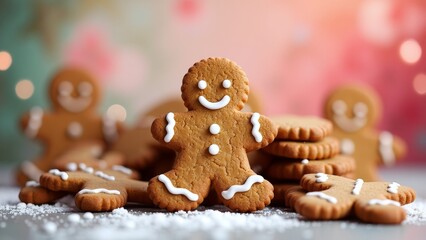 A small, anthropomorphic, ginger-flavored cookie with icing and candy buttons