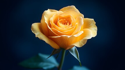 Stunning Yellow Single Rose Against Striking Dark Blue Background Capturing the Essence of Nature's Beauty