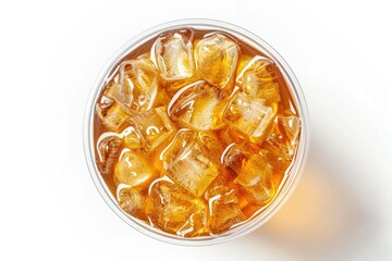 Ice Tea in Takeaway Cup or Glass From Top Isolated on White Background Including Clipping Path