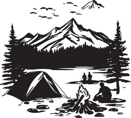 Silhouette Bundle of Campsite Scenes | Tents, Trees & MoreCamping Mountain SVG Vector Bundle