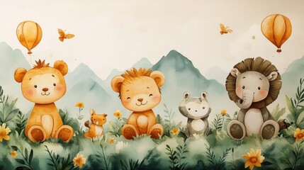 Adorable Baby Animals Watercolor Nursery Print