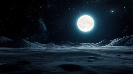 Moonlit landscape exploration lunar surface digital art cosmic environment wide view astronomy concept