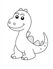 Friendly Cartoon Dinosaur: A charming black and white cartoon illustration of a smiling dinosaur, with its simplistic design evokes a sense of wonder and simplicity.