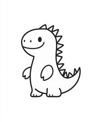 Fototapeta premium Happy Cartoon Dinosaur: A charming and simplistic black-and-white illustration of a cheerful cartoon dinosaur, exuding a sense of playfulness and fun.