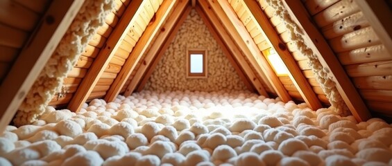 Insulation in the attic of a wooden house