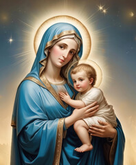 Virgin Mary, Mother of God, Our Lady, Holy Virgin, Mother of God and baby Jesus