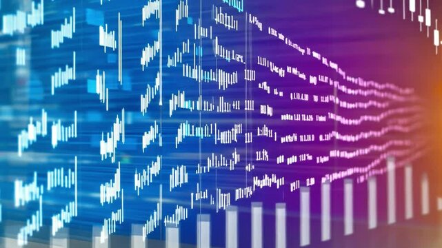 Data Stream: Abstract digital rendering of data streams, graphs and charts, offering a visual journey through information