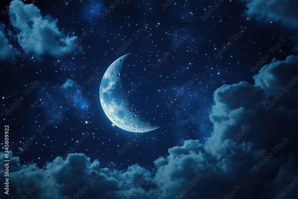 Poster a serene and peaceful scene of the moon shining brightly in the night sky, ideal for use in backgrou