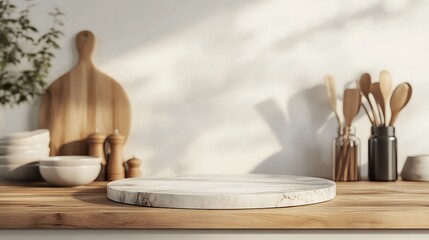 Marble Display on Wooden Kitchen Counter with Rustic Decor