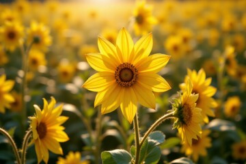 Obraz premium Bright yellow sunflowers blooming in a sunlit open field garden