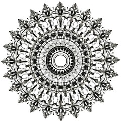 Intricate black and white mandala design isolated on white background