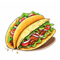 an AI Image Generator, Colorful Illustration of Fresh Tacos with Vegetables