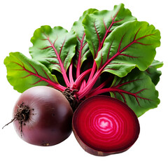 Fresh Beetroots with Vibrant Green Leaves – High-Resolution Close-Up of Whole and Halved Beets, Organic Produce