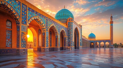 Sunrise at a Central Asian Mosque Courtyard