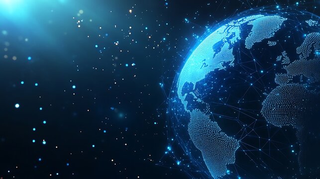 Digital world globe centered on Asia and Middle East, concept of global network and connectivity on Earth, data transfer and cyber technology, information exchange and internation