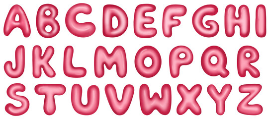 3 D Alphabet letters, pink color, abc inflatable balloons, party letters, celebrations, birthday party balloon, hand drawn realistic illustrations 