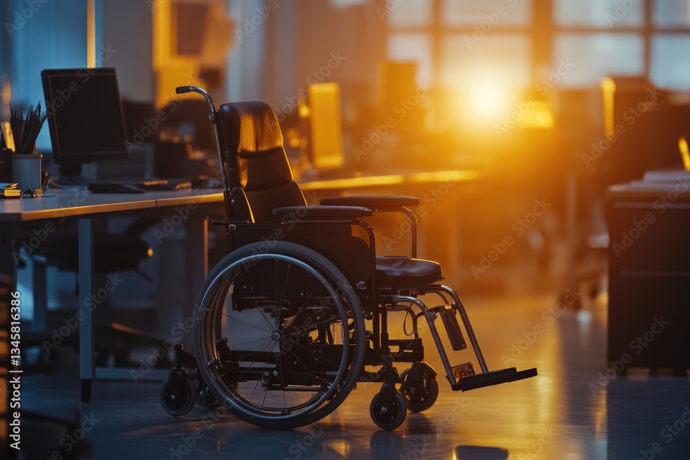 Leinwandbilder a wheelchair in an office setting with a desk and computer