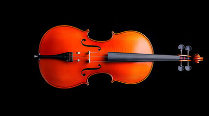 Close Up Shot of Wooden Violin With Bow Against Black Background