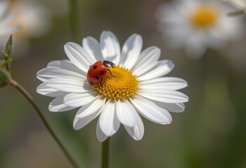 Fototapeta premium Close-up of a ladybug on a daisy with a blurred background