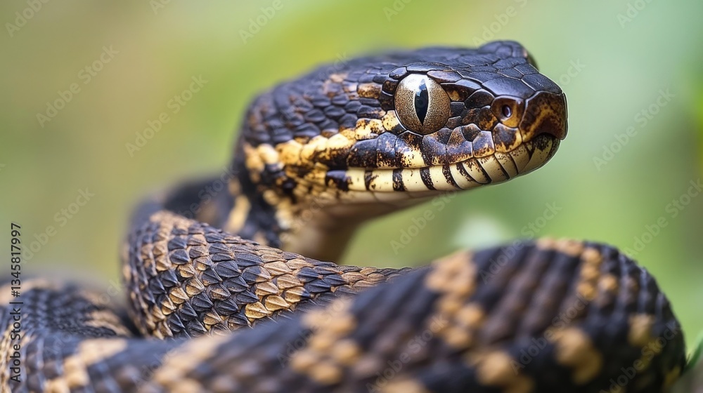 Poster A close-up view of a snake's head with a blurred background