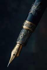 Close-up shot of a fountain pen on a dark background