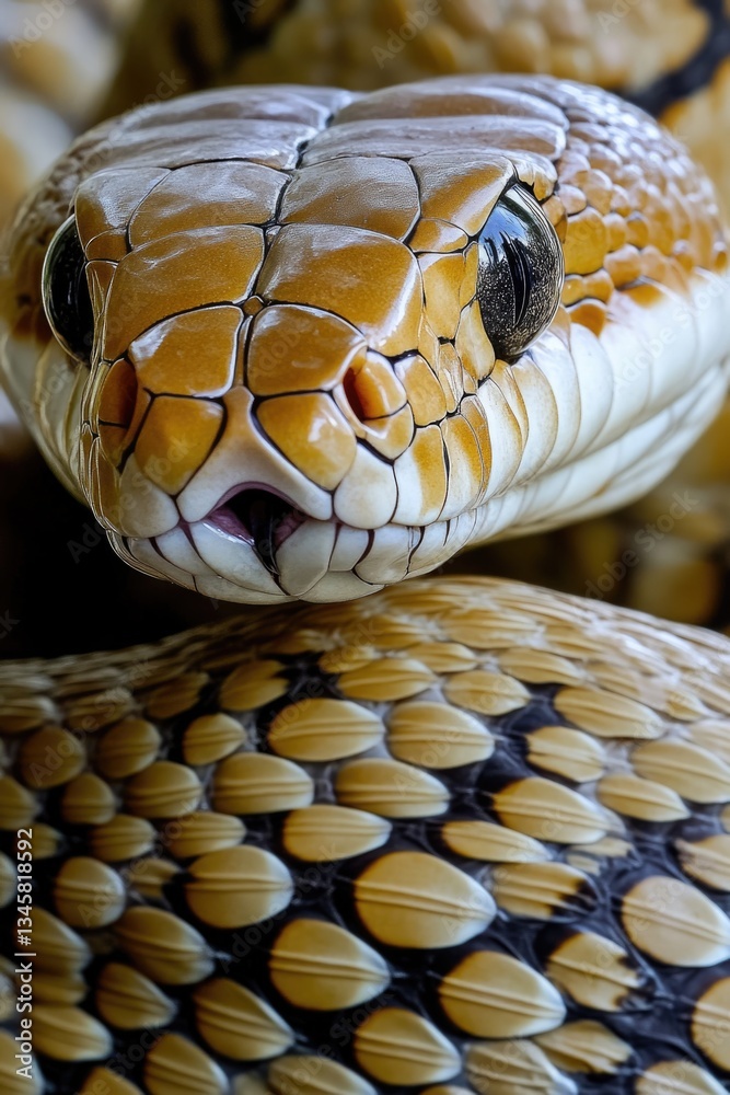 Poster A close-up image of a snake's head, perfect for highlighting details or using as a symbol in designs